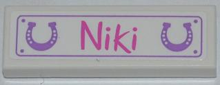 Tile 1 x 3 with Medium Lavender Horseshoes, Dark Pink 'Niki' Pattern (Sticker) - Set 3189