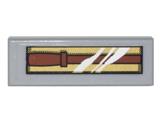 Tile 1 x 3 with Brown Wand in Packaging on Gold Background Pattern (Sticker) - Set 4841