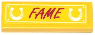 Tile 1 x 3 with 2 Horseshoes and 'FAME' Pattern (Sticker) - Set 41039