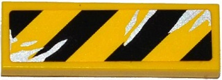 Tile 1 x 3 with Black and Yellow Danger Stripes and Silver Splatters Pattern Model Left Side (Sticker) - Set 75919
