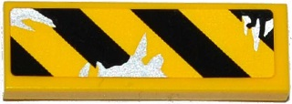 Tile 1 x 3 with Black and Yellow Danger Stripes and Silver Splatters Pattern Model Right Side (Sticker) - Set 75919