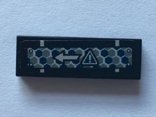 Tile 1 x 3 with Warning Sign and Arrow on Blue and Silver Hexagons Pattern (Sticker) - Set 75915