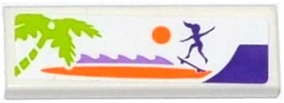 Tile 1 x 3 with Palm Tree, Sun, Female Skateboarder Silhouette and Ramp Pattern (Sticker) - Set 41099