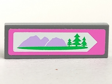 Tile 1 x 3 with Road Sign with Mountains and Trees Pattern (Sticker) - Set 41013