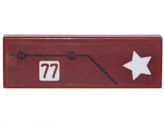 Tile 1 x 3 with White Star and '77', Black Line and 2 Screws Pattern (Sticker) - Set 76077