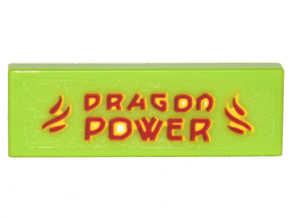 Tile 1 x 3 with Red and Yellow Flames and 'DRAGON POWER' Pattern (Sticker) - Set 70620