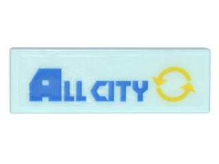 Tile 1 x 3 with Blue 'ALL CITY' and Yellow Recycling Arrows Symbol Pattern (Sticker) - Set 70620
