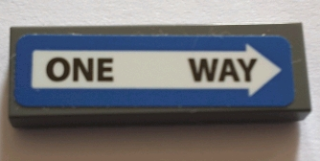 Tile 1 x 3 with Black 'ONE WAY' in White Arrow on Blue Background Pattern (Sticker) - Set 75827