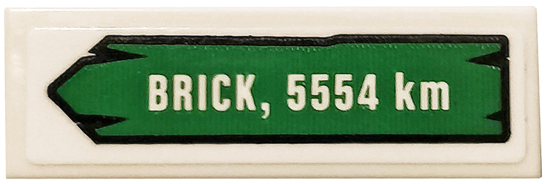 Tile 1 x 3 with 'BRICK, 5554 km' on Green Road Sign Pattern (Sticker) - Set 40353