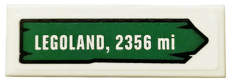 Tile 1 x 3 with 'LEGOLAND, 2356 mi' on Green Road Sign Pattern (Sticker) - Set 40353