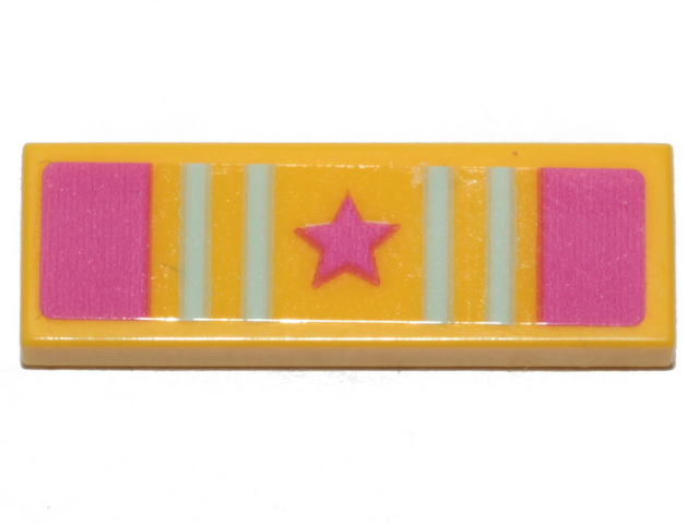 Tile 1 x 3 with Light Aqua and Dark Pink Stripes and Star Pattern (Sticker) - Set 41409