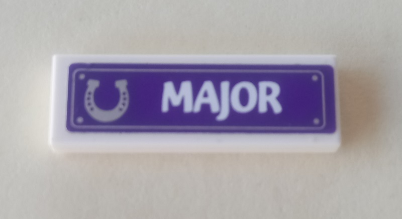 Tile 1 x 3 with Horseshoe and 'MAJOR' on Dark Purple Background Pattern (Sticker) - Set 41057