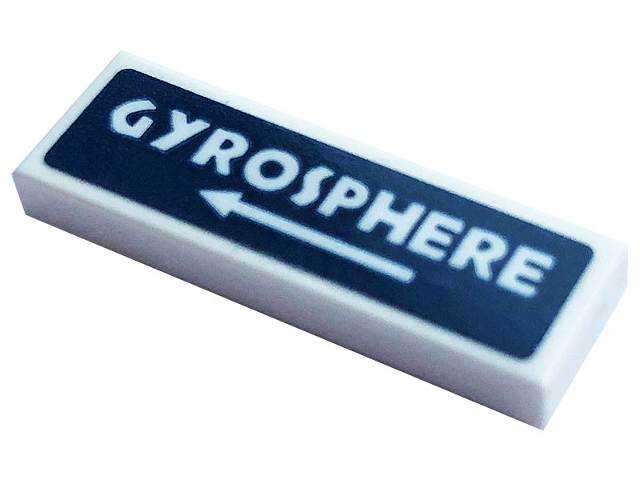 Tile 1 x 3 with White Arrow and 'GYROSPHERE' Pattern (Sticker) - Set 75937