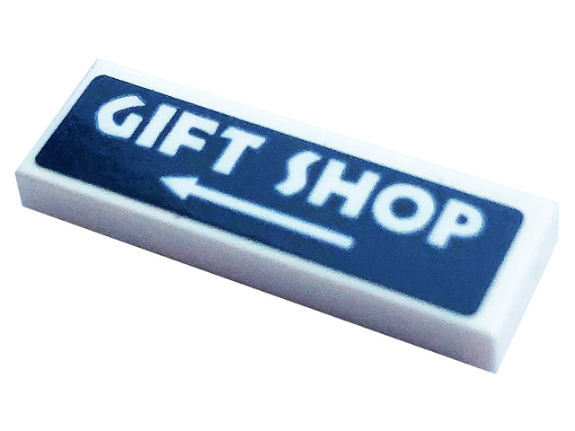 Tile 1 x 3 with White Arrow and 'GIFT SHOP' Pattern (Sticker) - Set 75937