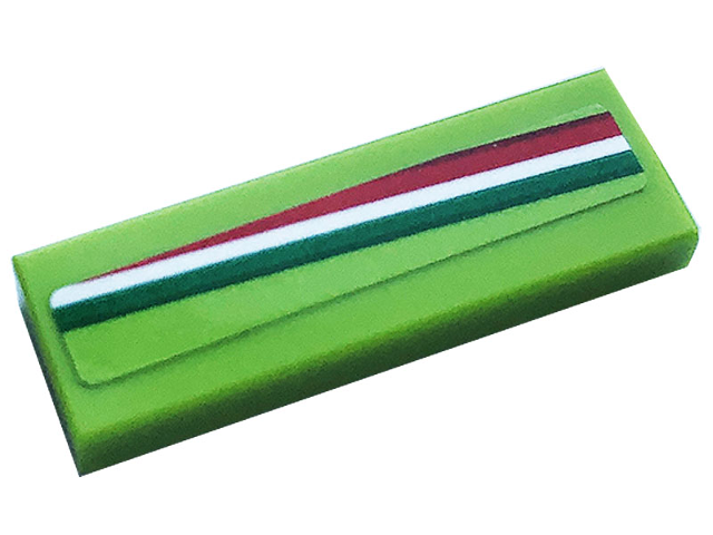Tile 1 x 3 with Red, White and Green Stripes Pattern Model Left Side (Sticker) - Set 76899