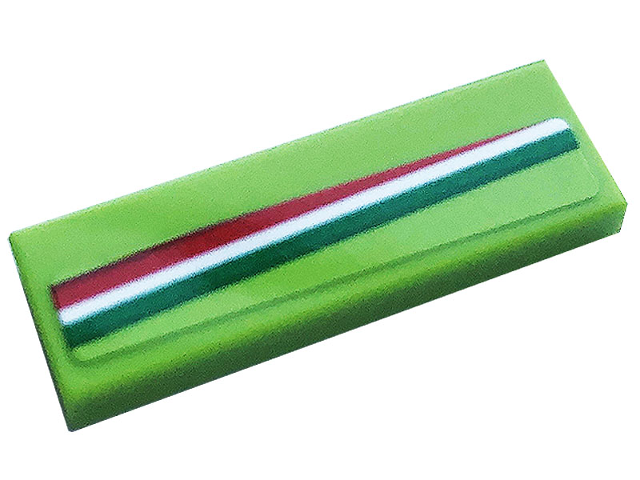 Tile 1 x 3 with Red, White and Green Stripes Pattern Model Right Side (Sticker) - Set 76899