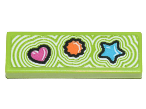 Tile 1 x 3 with Dark Pink Heart, Orange Flower, and Medium Azure Star Clikits Icons Pattern (Sticker) - Set 71741