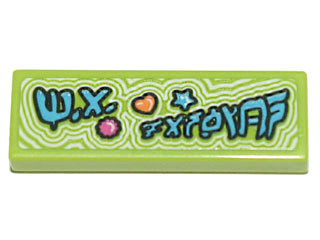 Tile 1 x 3 with Ninjago Logogram 'M.A. FASHION', Dark Pink Flower, Orange Heart, and Medium Azure Star Clikits Icons Pattern (Sticker) - Set 71741