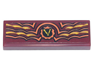 Tile 1 x 3 with Clock with Orange Gear Outline and Yellow Hands (Time Twins Symbol) with Orange, Black and Yellow Layers Pattern (Sticker) - Set 71741