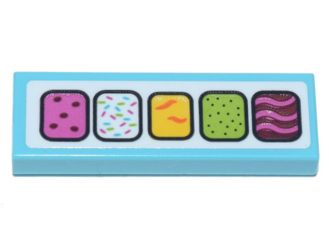 Tile 1 x 3 with 5 Rounded Squares with Ice Cream Flavors Pattern (Sticker) - Set 71741