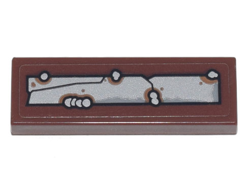 Tile 1 x 3 with Silver Metal Plates, Seams and Rivets, Rust and Dirt Pattern (Sticker) - Set 70840