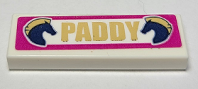 Tile 1 x 3 with 'PADDY' and 2 Dark Blue Horses Pattern (Sticker) - Set 41367