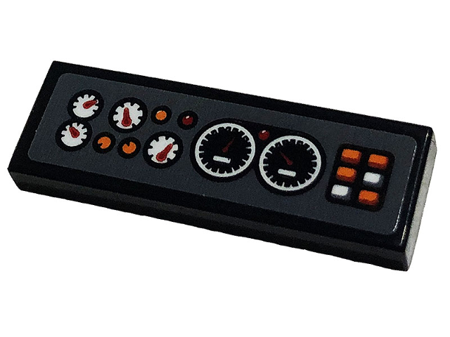 Tile 1 x 3 with Gauges and Buttons on Dark Bluish Gray Background Pattern (Sticker) - Set 42120