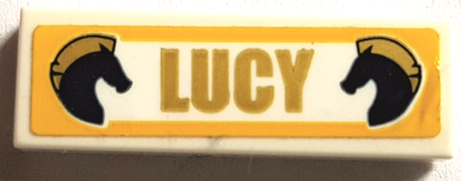 Tile 1 x 3 with 'LUCY' and 2 Dark Blue Horses Pattern (Sticker) - Set 41367