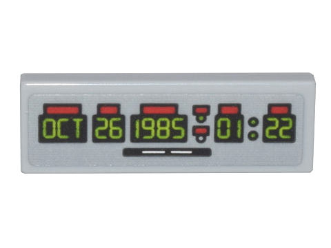 Tile 1 x 3 with Time Machine Digital Clock Lime 'OCT 26 1985 01:22' Pattern (Sticker) - Set 10300