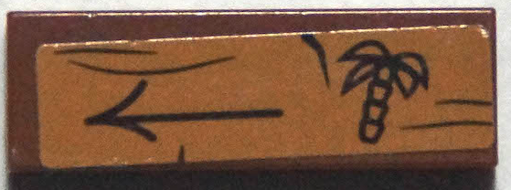 Tile 1 x 3 with Black Palm Tree, Arrow, and Wood Grain on Medium Nougat Background Pattern (Sticker) - Set 41157