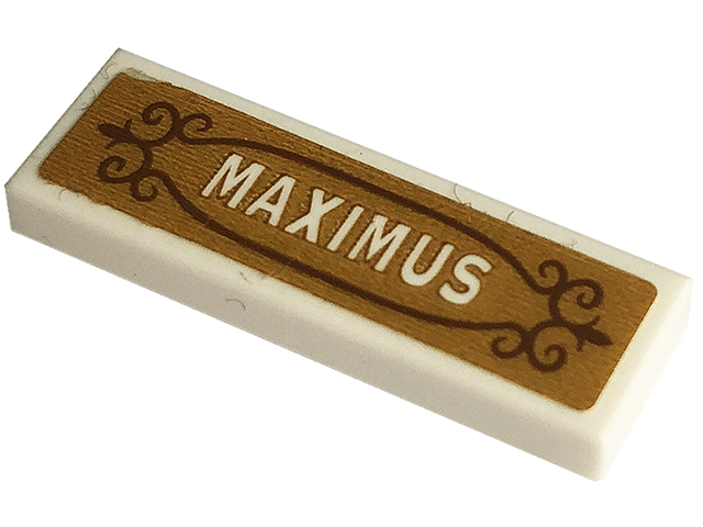 Tile 1 x 3 with White 'MAXIMUS' on Gold Background Pattern (Sticker) - Set 43195