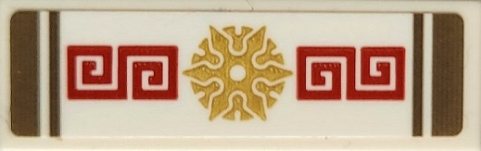 Tile 1 x 3 with Dark Tan Stripes, Gold Shuriken Throwing Star and Red Ornate Squared Spirals Pattern (Sticker) - Set 71767