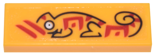 Tile 1 x 3 with Black Chameleon with White Eye and Red Stripes and Ninjago Logogram 'ZOO' Pattern (Sticker) - Set 71799