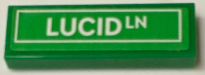 Tile 1 x 3 with Road Sign with White 'LUCID LN' Pattern (Sticker) - Set 71461