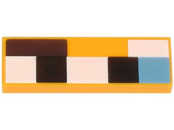 Tile 1 x 3 with White, Black, Medium Blue and Dark Brown Squares and Rectangles Pattern (Minecraft Baby Cat Upper Face)