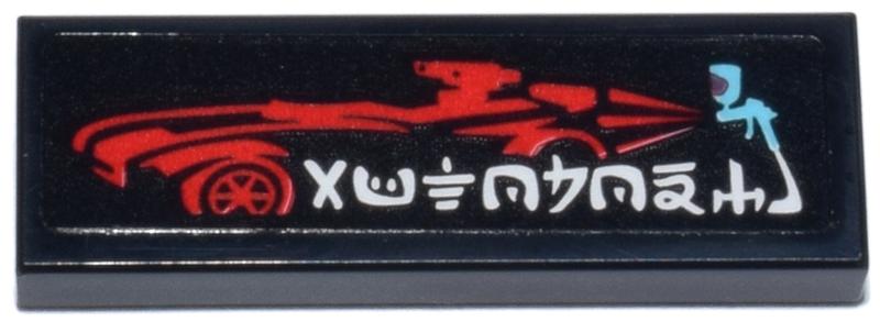 Tile 1 x 3 with Red X-1 Ninja Charger, Medium Azure Paint Spray Gun and White Ninjago Logogram 'AUTOBODY' Pattern (Sticker) - Set 71837