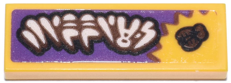 Tile 1 x 3 with White and Dark Brown Ninjago Logogram 'ZIPPIES' on Dark Purple Background Pattern (Sticker) - Set 71837