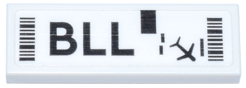 Tile 1 x 3 with Luggage Tag with Black 'BLL', Barcodes, Rectangle and Airplane Pattern (Sticker) - Set 40817