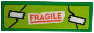 Tile 1 x 3 with White Tape and Red 'FRAGILE' on Lime Background Pattern (Sticker) - Set 42652