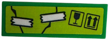 Tile 1 x 3 with White Tape, Black Fragile Goblet and This Way Up Arrows on Lime Background Pattern (Sticker) - Set 42652