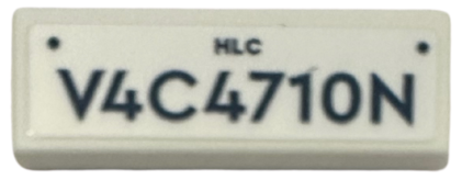 Tile 1 x 3 with License Plate, Dark Blue 'HLC' and 'V4C4710N' Pattern (Sticker) - Set 42656