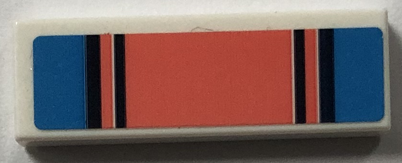 Tile 1 x 3 with Black Lines, Coral Rectangle and Dark Azure Stripes Pattern (Sticker) - Set 41744