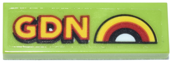 Tile 1 x 3 with Red, Yellow and Black 'GDN' and Rainbow Pattern (Sticker) - Set 70657