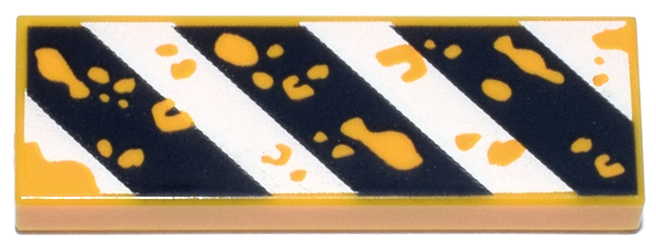 Tile 1 x 3 with Worn Black and White Danger Stripes with Splotches Pattern