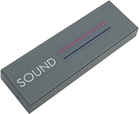 Tile 1 x 3 with Magenta and Dark Blue Stripes and White 'SOUND' Pattern