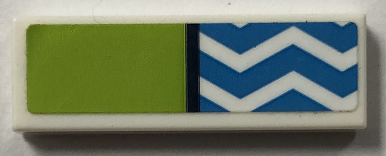 Tile 1 x 3 with Black Line, Lime Rectangle and Dark Azure Zigzags Pattern (Sticker) - Set 41744