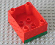 Duplo, Train Locomotive Cabin Base 3 x 4 x 1 1/2 with Green Stripe Pattern on Both Ends