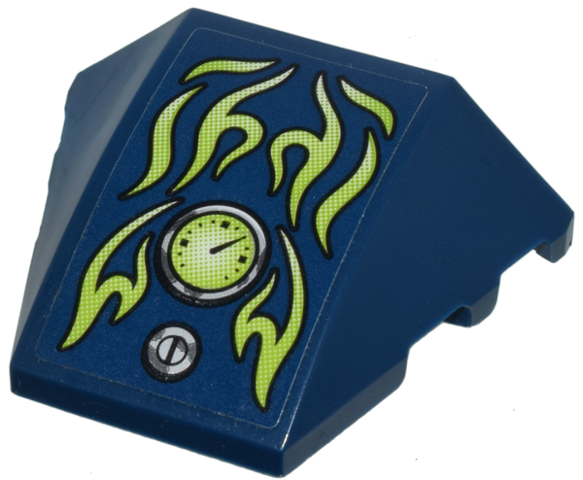 Wedge 4 x 3 Triple Curved No Studs with Light Bluish Gray Screw, Lime Flames and Gauge Pattern (Sticker) - Set 70730
