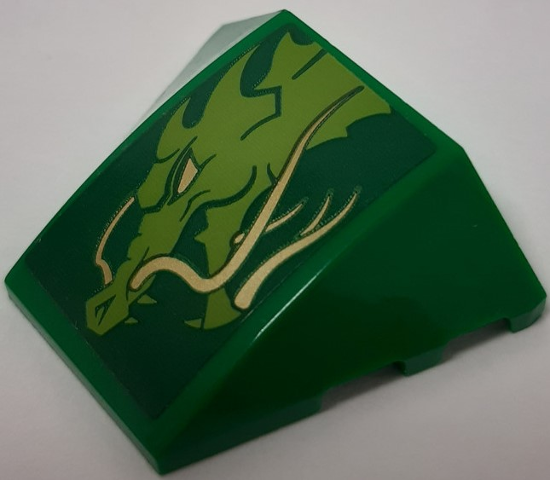 Wedge 4 x 3 Triple Curved No Studs with Dragon Head Pattern Model Left Side (Sticker) - Set 70641