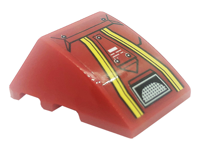 Wedge 4 x 3 Triple Curved No Studs with Hull Plates, Yellow Stripes, Silver Grille and Dots Pattern (Sticker) - Set 80008